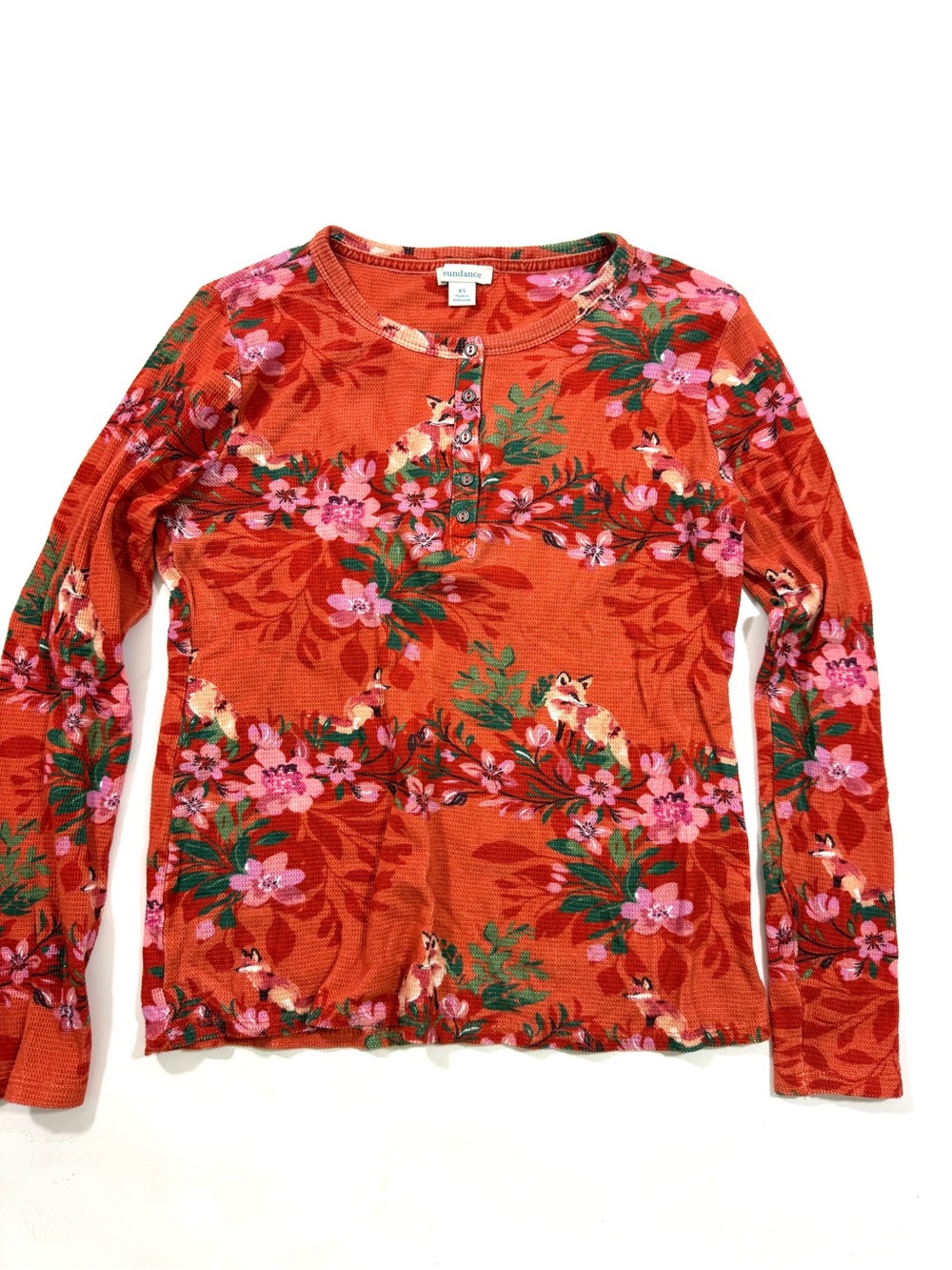 Sundance Floral Fox Thermal Henley Shirt